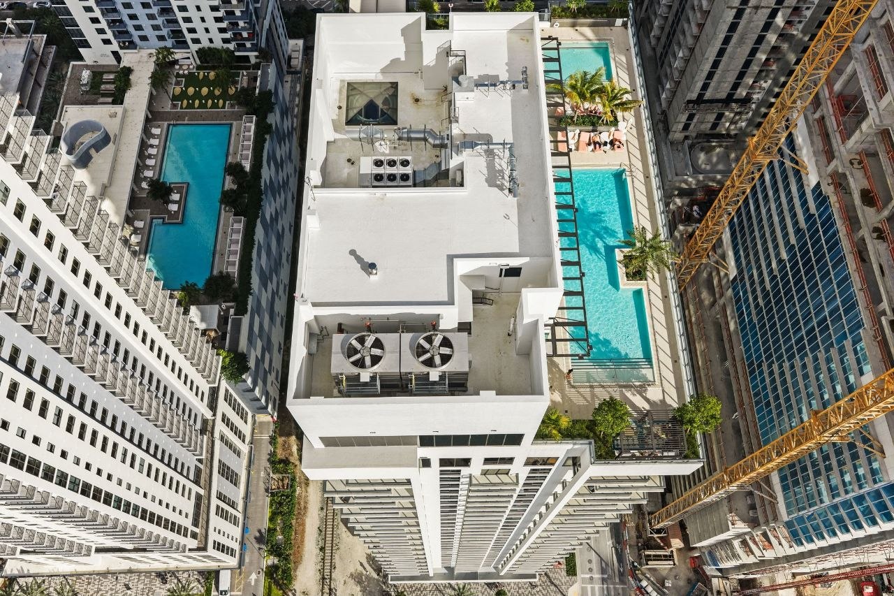 Rooftop pool deck aerial